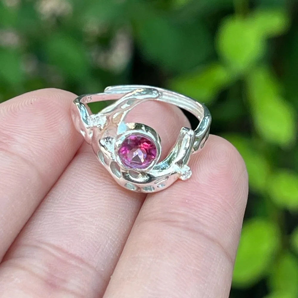 Sterling silver adjustable pink‎ tourmaline ring